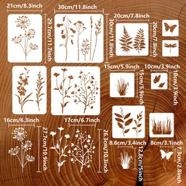 FINGERINSPIRE Pack of 11 Wild Flowers Stencils for Painting, Reusable Flowering Shrubs Stencil, Grass Leaf Stencil, Butterfly, Dragonfly Pattern Stencil, Craft Stencil for Painting on Wall