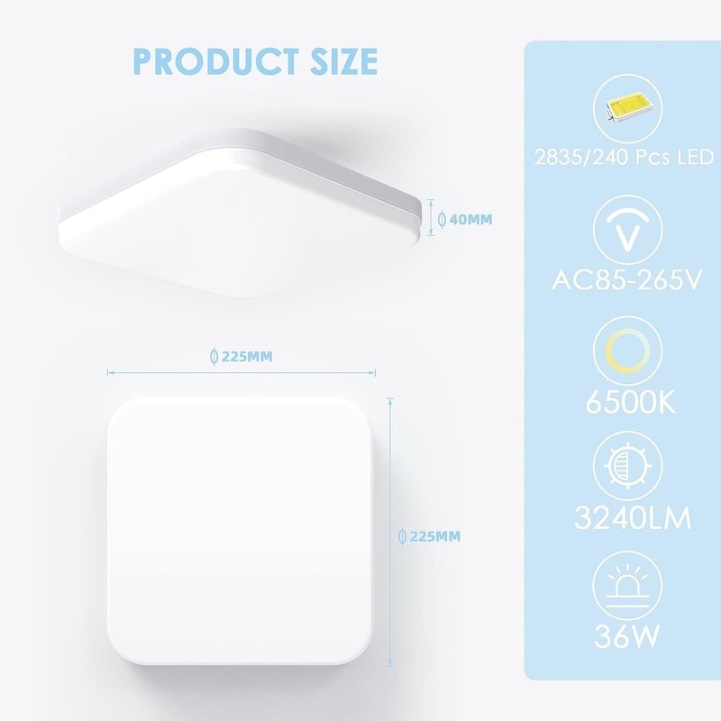 EASY EAGLE LED Ceiling Light Square: 6500 K Ceiling Light