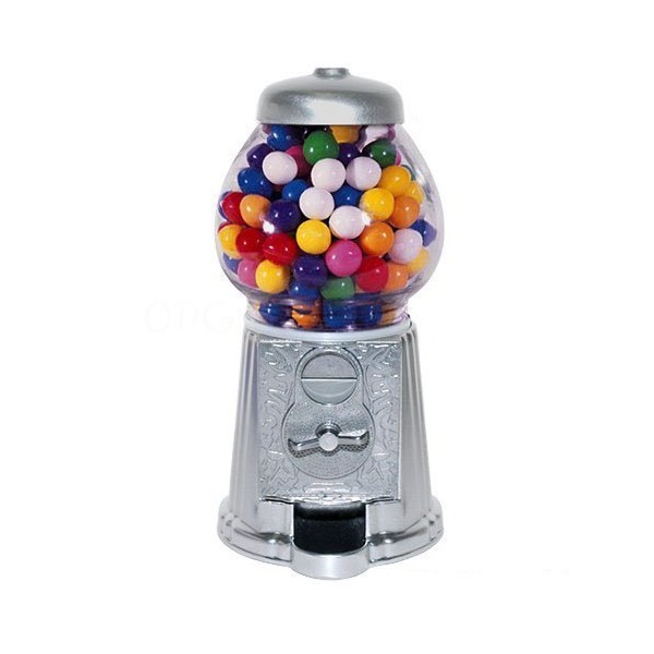 Medium Size 11" Metal and Glass Candy Gumball Machine, Silver