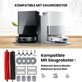 NIXOOT 20 St??ck Zubeh?rset f??r Roborock Qrevo Master/Qrevo Slim Saugroboter, 2 Hauptb??rste 4 Staubbeutel 4 Wischpad 4 HEPA Filter 4 Seitenb??rste 1 Reinigungszubeh?r 1 Schraubendreher Ersatzteile
