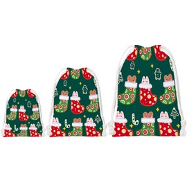 Vacfulliven 3pcs Christmas Gift Bags Reusable Gift Bags Assorted Sizes with Drawstring Flannel Fabric Santa Sacks for Christmas Presents Party Favor Goody Sack