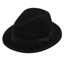 FREEBIRD99 Men's Wool Felt Trilby Hat Short Brim Fedora Hat (CA/US, Numeric, 7, 7 1/4, Black)
