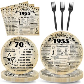 CHUNNIN 96Pcs Back in 1955 Birthday Plates and Napkins 70th Party Decorations Vintage 70 Year Old Party Dessert Plates 1955 Tableware for 24 Guests 70th Theme Men Women Birthday Supplies ﻿
