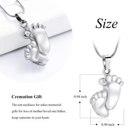 Baby Footprint Cremation Urn Necklace for Ashes Stainless Steel Mini Urn Jewelry to Holder Ashes Baby Foot Memorial Keepsake