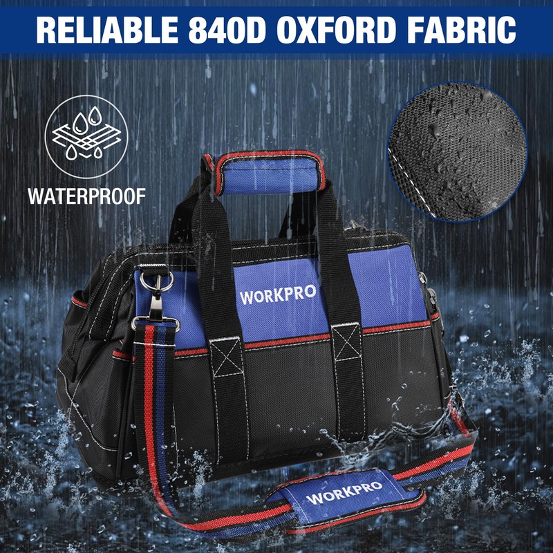 WORKPRO 16-inch Wide Mouth Tool Bag, Heavy Duty Cloth Tool