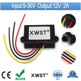DC DC Stabilizer 9V-36V to 12V Boost Buck Converter 2A 24W Waterproof Automatic Voltage Regulator 12V Volt Transformer Module for Golf Cart Car Audio Solar Power System LCD TV LED Display Screen