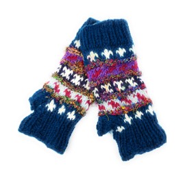 Manoplas de lana y seda de punto a mano con forro polar fabricado en Nepal, Color verde azulado, Talla única