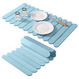 Extral Large Quick Dry Stone Drying Mat for Kitchen Counter,28x16 Inch Collapsible Eco-Friendly Absorbent Diatomaceous Earth Mat for Dishes Cups,Dish Drying Mats (Blue-Ellipse, 28x16 inch)