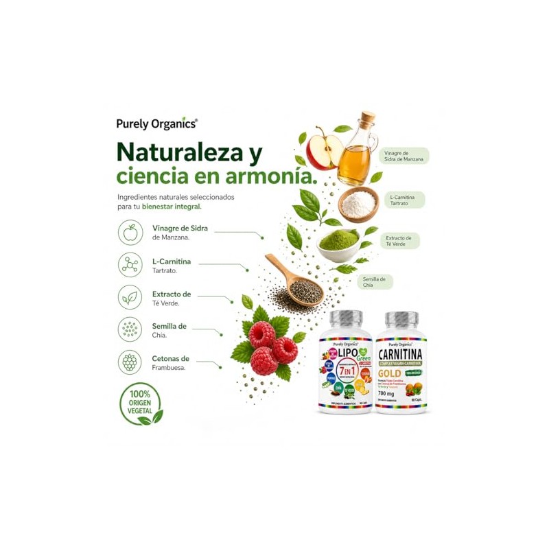 Purely Organics Combo Lipo Green Carnitina Gold Vinagre Manzana Verde