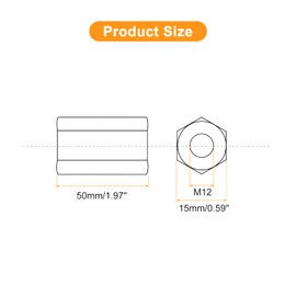 sourcing map 20pcs M12x15x50mm Coupling Nuts - Galvanized Carbon Steel Hex Threaded Rod Coupler for Furniture, Electronic, Industrial