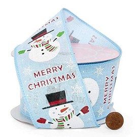 2 1/2" X 10 Yards Merry Christmas Snowman Linen Wired Ribbon