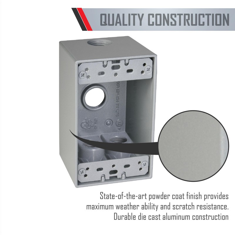 TayMac SD450S Weatherproof Box, 1-Gang, (4) 1/2-Inch Outlets, Deep, Gray