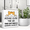 Funny Ginger cat Bathroom Wood Block Signs,Rustic Please Close the