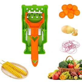 Yeanifeana Pelador De Verduras De Acero Inoxidable 3 En 1, Cuchilla Cuchilla Doble Multifuncional, Patatas, Naranjas, Tiras de Limón, Exprimidor de Limón y Espiral de Patata (1Set)