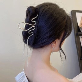 UNIVERSOENLÍNEA.COM | Duo Pinzas Brillantes Para Cabello Diseño Serpiente Cadenas Diamantes Incrustados Metal Excelente Calidad Dorado y Plateado