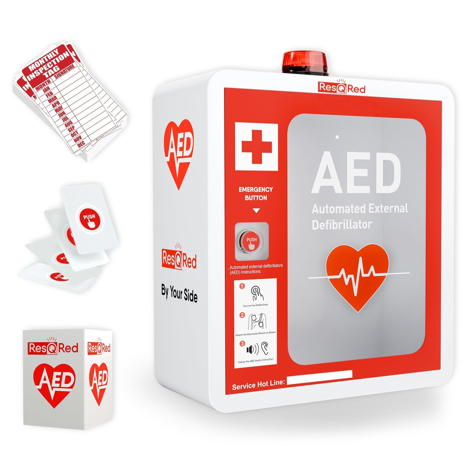 ResQRed ResQRed AED Defibrillator Wall Mounted Cabinet with Metal AED ...