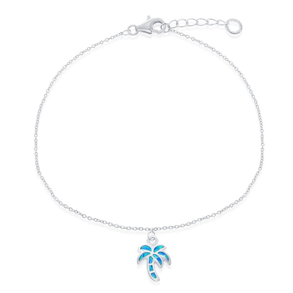 Beaux Bijoux Sterling Silver w/Created Blue Opal Palm Tree adjustable