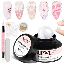 SUPWEE 3D Gel Nail Art, 60g Large Capacity White Sculpting Hard Solid Builder Gel Non-Sticky Hand Molding Nails for Extension Carving Home DIY Manicure with Chrome Powder DIY at home