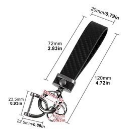 GSDGV Carbon Fiber Car Keychain, Leather Keyring 360° Rotatable Car Key Fob Strap, Detachable Key Chain Holder with Anti-lost D-Ring, Leather Key Chain Holder for Men and Women(Black)