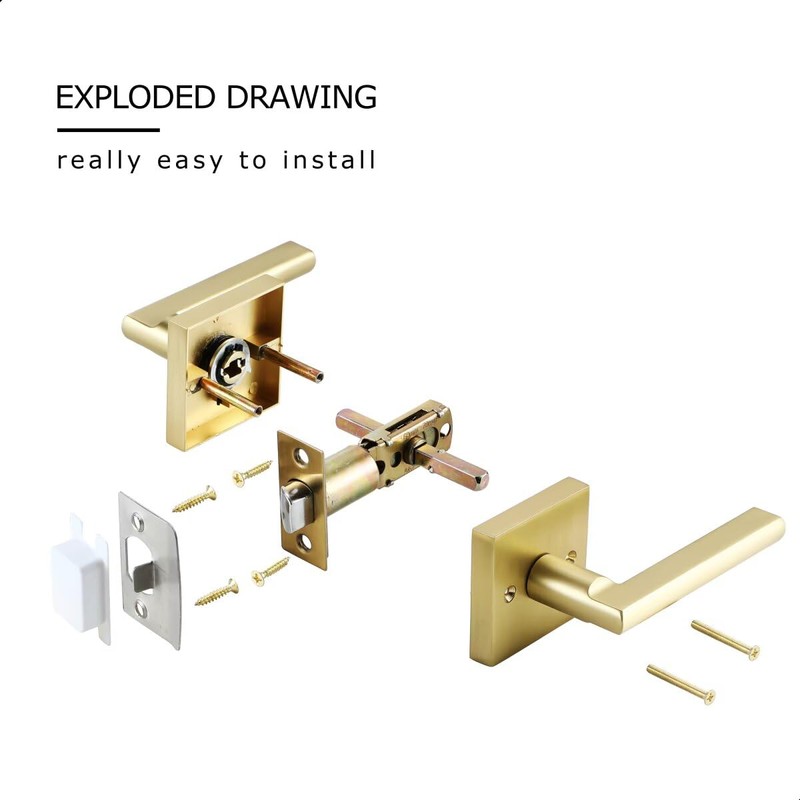 Linkaa Gold Door Lever Satin Brass Passage Door Handles, Bedroom