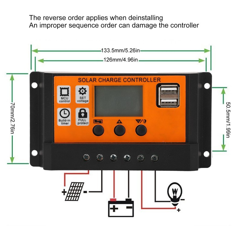Solar Charge Controller LCD Display 3 Stage Management Solar Panel