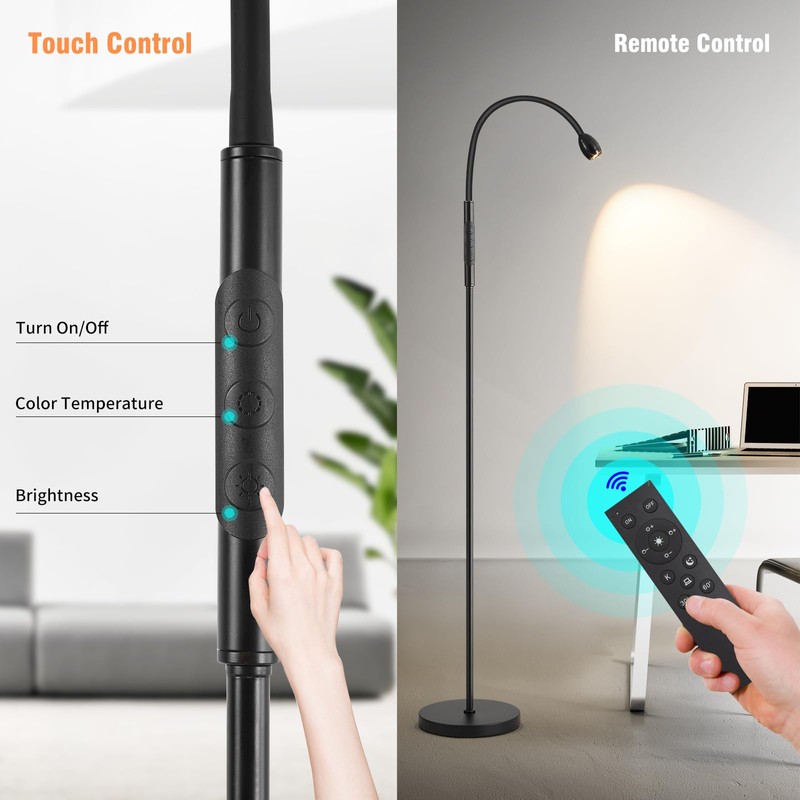 Powfloven Adjustable Gooseneck LED Beam Floor Lamp, Standing Reading Lamp