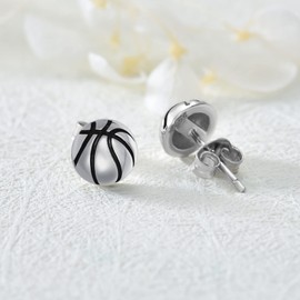 Basketball Stud Earrings 925 Sterling Silver Basketball Sports Jewelry Gifts for Women Girls, Sterling Silver