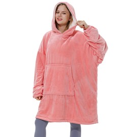 Winthome Classic Oversized Blanket Hoodie, Gift for Men Women Adults, Warm and Soft Wearable Blanket with Sherpa Lining (Pink, Oversized)