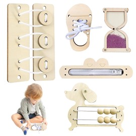 Pack of 5 Busy Board Accessories, Activity Board, Wooden Montessori Activity Board Accessories, Montessori Busy Board, DIY Accessories, Wooden Montessori Activity Board for 1-6 Boys and Girls