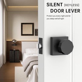Amerdeco 1 Pack Matte Black Door Knobs Privacy Interior Door Knob with Lock,Door Knob for Bedroom, Bathroom AM0026