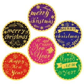 Pack of 240 Christmas Stickers "Merry Christmas" and "Merry New Year", Christmas Stickers, Round, 5.1 cm, for Cards, New Year and Christmas Stickers for Children, Party, Labels for New Year