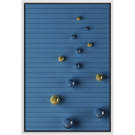 SIGNLEADER Framed Canvas Print Wall Art Gold and Blue Marbles on Wood Panels Abstract Shapes Digital Art Modern Art Minimalist 3D Fun Ultra for Living Room, Bedroom, Office - 16"x24" WHITE