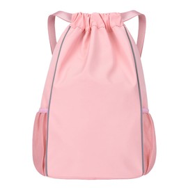 FAVORTALK Girls Drawstring Gym Bag Waterproof Drawstring Backpack with Outside Zipper Pocket Dry and Wet Separation for School Sport Swimming Travel Swimming Sports Gym Bag, Pink 18211