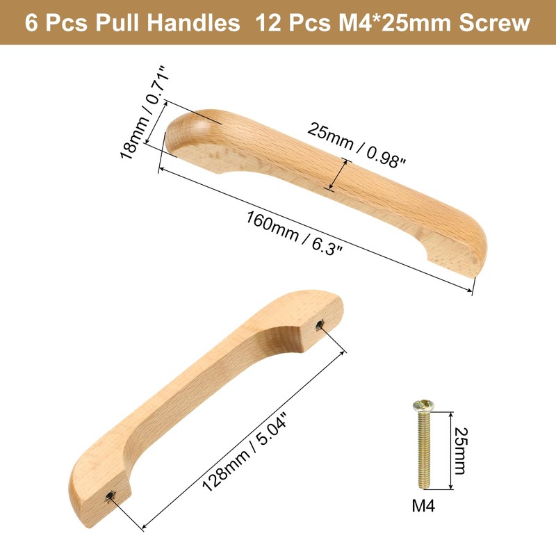 sourcing map 6Pcs Wood Drawer Pulls Handles, U Shaped 128mm/5.04"
