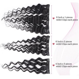 Kinky Straight Clip-In Extensions, Real Hair, Clip-In Hair Extensions, 120 g, 6 Pieces, Real Hair Extensions, Clip-In Remy Clip-In Extensions, Natural Hair Extensions (Deep Wave Clip-In Human Hair, 22