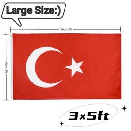 Turkey Flag 3x5 Ft Turkish Flag with 2 Brass Grommets For Party Festival Procession Celebration Sport Activities Garden Home Indoor Outdoor Decoration