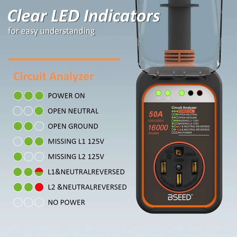 BSEED 50 Amp RV Surge Protector 16000J with Waterproof Cover