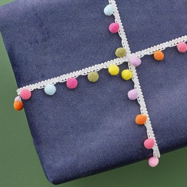 Ginger Ray Christmas Multicoloured Pom Ribbon Gift Wrap Presents Decorative Accessory 2m