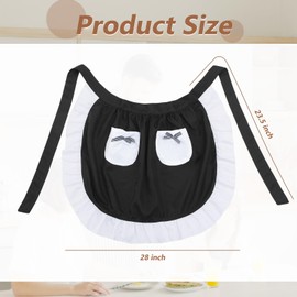 Geyoga Women's Waist Apron Cooking Apron Kitchen Waitress Apron Maid Apron Costume Apron (Black White,Waist Style)