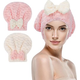 Zhangjunfle Microfibre Hair Drying Turban Towel Cap, 2 Pack Absorbent Hair Wrap with Bow-Knot,Elastic Microfiber Drying Hair Caps,Absorbent Hair Drying Cap Turban Towel