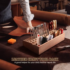 Joyibay 2 PCS Wooden Leather Tool Holders, Wooden Leather Craft Tools Rack Stand with 98 Holes, Wooden Leather Tools Storage Box for Hole Punch Leather Tools