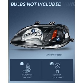 Nilight Headlight Assembly Compatible with 1999 2000 Honda Civic Headlamps Replacement Black Housing Amber Reflector Upgraded Clear Lens Driver and Passenger Side