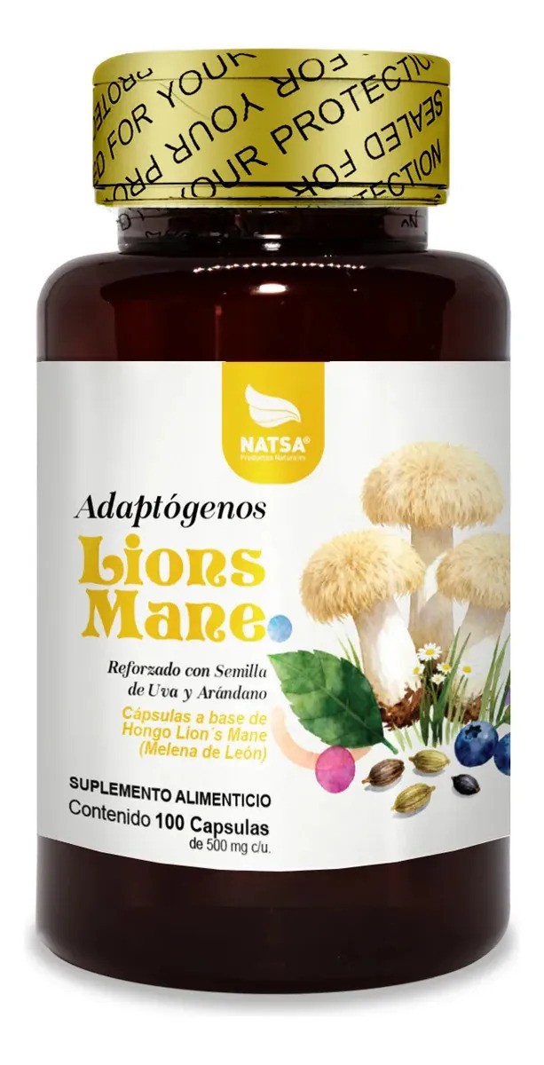 NATSA Hongo Melena De Leon  Lions Mane 100 Cápsulas, Adaptógeno, Calidad Premium