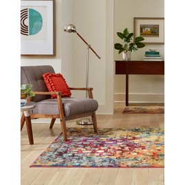 Unique Loom Jardin Collection Colorful, Vibrant, Abstract, Modern Area Rug (4' 0 x 4' 0 Square, Multi/Blue)