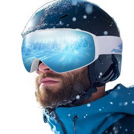 POPOACTI Ski Snowboard Goggles with Magnetic Polarized Interchangeable lens,UV Protection,for Men Women Youth (IceBlue)