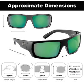 Flying Fisherman Sargasso Polarized Wrap Around Sunglasses, Matte Black Frame/Amber-Green Mirror Lens, Medium