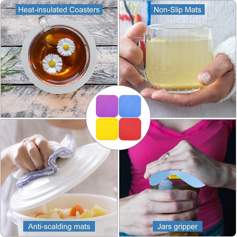 4 Pcs Rubber Jar Gripper Pads, 4 Colors Bottle Lid