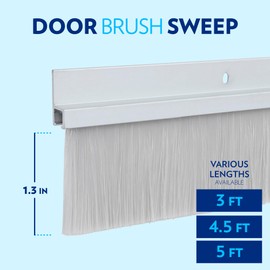 TMH Door Brush Sweep, White Door Sweep for Bottom of Door, 60" Door Sweeps for Exterior Doors Easy Install Weatherproof Brush – Commercial Door Sweep for Superior Protection - 1.375" x 60 Inches