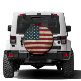 Foruidea Retro American Flag Spare Tire Cover Wheel Tire Cover Fit Trailer, RV, SUV and Many Vehicle 13inch