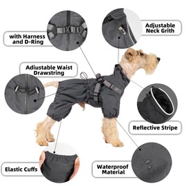 Mile High Life Waterproof Dog Raincoat, Full Coverage Small Dog Rain Coat with Harness, Adjustable 4 Legs Puppy Rain Jacket with Reflective Strip and Elastic Cuffs (Orange, M Back Length 14.6")